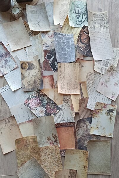 Mona Craftist 100 Adet Eskitme Vintage Temalı Scrapbook Kağıt Seti Bullet Jou...