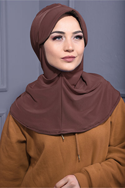 Nowa Scarf Tesettür Spor Şapka Scarf Havuz ve Denizde kullanıma uygun Kahverengi