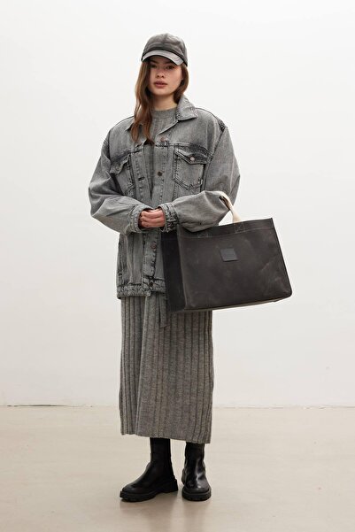 Manuka Large Canvas Bag with Washing Effect Black