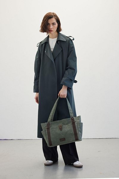 Manuka ΖΩΝΗ FLOWING TRENCH COAT ΣΚΟΥΡΟ ΠΡΑΣΙΝΟ
