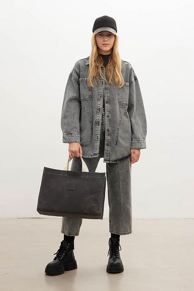Manuka Große Canvas-Tasche mit Wascheffekt in Schwarz