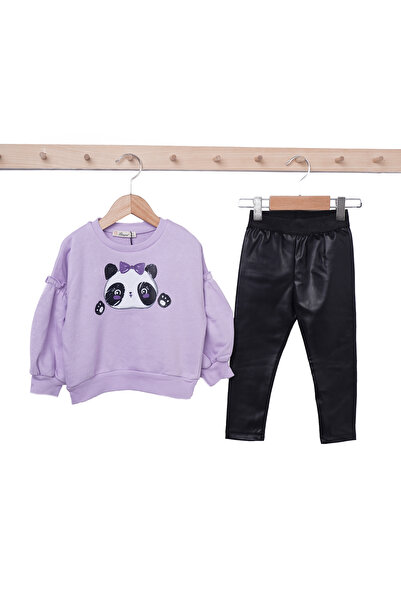 Rise Raba Girl's Crew Neck Patterned Top and Leather Leggings Trousers, Top a...
