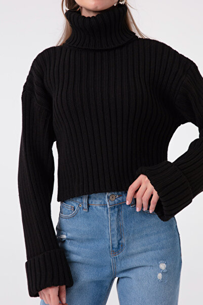 Lafaba Dámský černý svetr s širokým žebrovaným rolákem