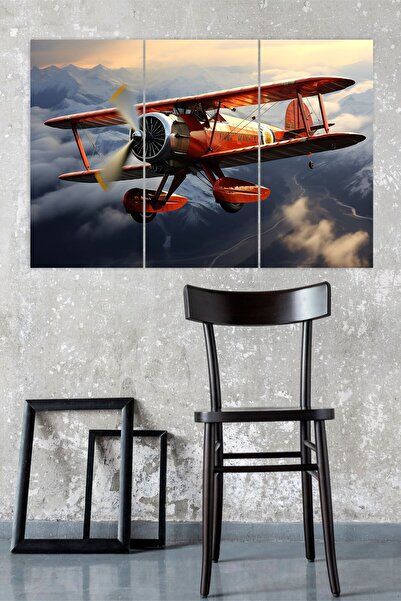 UNT Pictură decorativă de perete cu avion cu elice din 3 piese