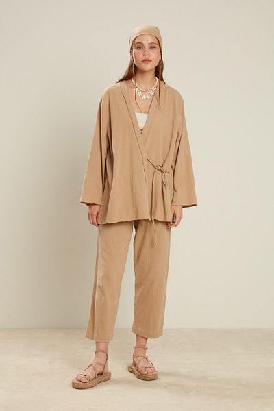 Manuka COTTON CRINKLE KIMONO BEIGE