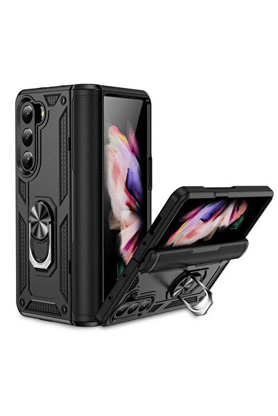 Gpack Samsung Galaxy Z Fold 5 Kılıf Vega Tank Standlı Yüzüklü Mıknatıslı Siyah