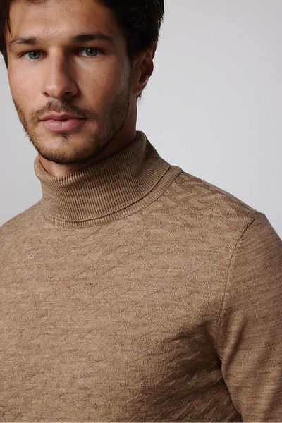 Tudors Ανδρικό Slim Fit Αρμονικό Κωνικό Πλήρες Πουλόβερ με Σχέδιο Μπροστά σε Κρέμα Μαλλί