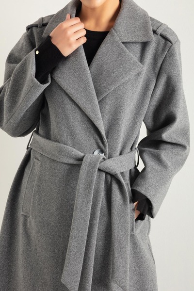 Lafaba Women's Gray Oversize Belted Long Cashmere Coat