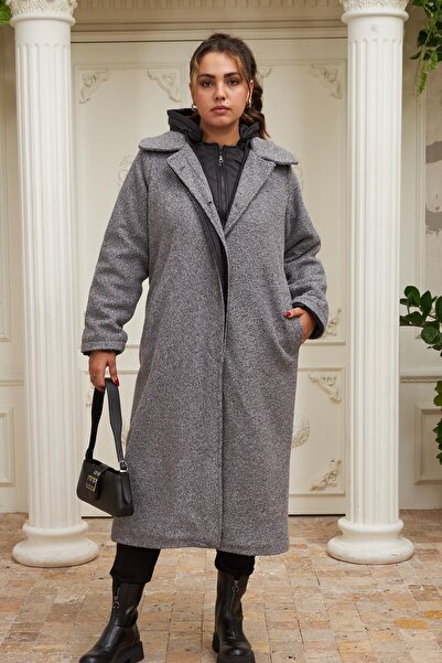 RMG Quilted Inside Plus Size Hooded Smoked Coat
