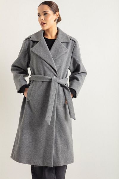 Lafaba Women's Gray Oversize Belted Long Cashmere Coat