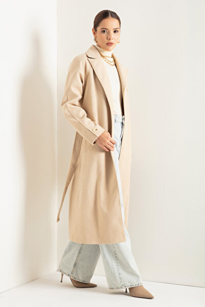 Lafaba Dámský béžový oversize střih dlouhý kašmírový kabát