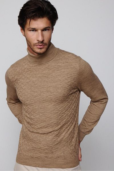 Tudors Ανδρικό Slim Fit Αρμονικό Κωνικό Πλήρες Πουλόβερ με Σχέδιο Μπροστά σε Κρέμα Μαλλί
