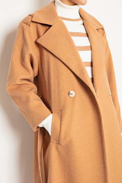 Lafaba Women's Tan Oversize Belted Long Cashmere Coat
