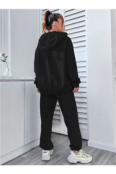 Josette Carlson Written Winter Bottom Top Set Sweatshirt Tracksuit Bottoms - Black Printed Oversize Hoodie