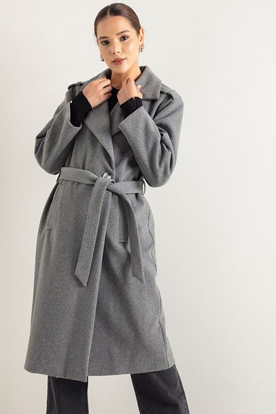 Lafaba Women's Gray Oversize Belted Long Cashmere Coat