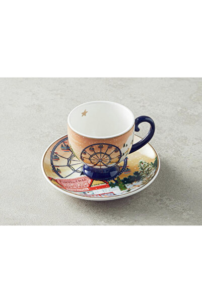 English Home Cheerful Sunset New Bone China 4 Pieces Coffee Cup Set for 2 People