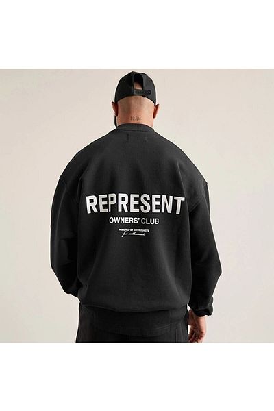 Josette Χειμερινό φούτερ Represent - Μαύρη στάμπα Oversize Pocket Raised Crew Neck