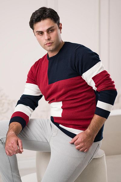Dorss Slimfit Zero Design Collar Patterned Cotton Men's Sports Sweater