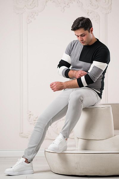 Dorss Ανδρικό αθλητικό πουλόβερ Slimfit Zero Design με μοτίβο γιακά από βαμβάκι