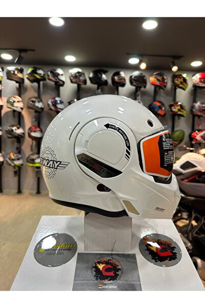 Sway SW 907 Stratos 180 Derece Çene Açılır Kask (Beyaz)