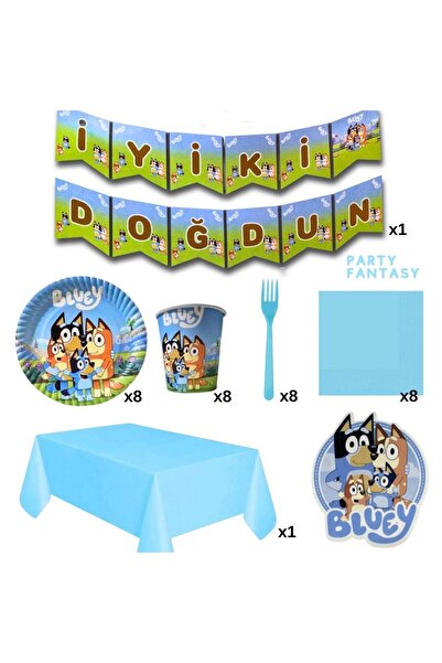 Party Fantasy طقم مفرش طاولة لعيد الميلاد مكون من 8 قطع من Bluey، طبق زجاجي و...