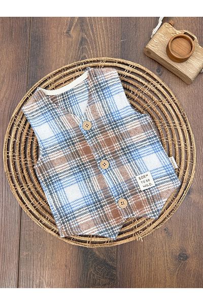 aydınlar bebe Baby Vest Winter Lumberjack Buttoned Plaid Pattern