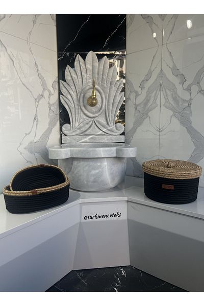 Türkmen Ev Tekstil Комплект от черна плетена кошница от юта - с капак, овална кошница и органайзер