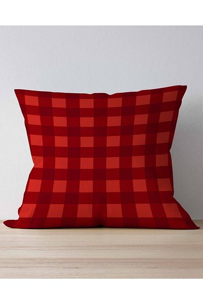 Pilloveland Red Checkerboard Patterned Double Sided Printed Suede Throw Pillow Cover for New Year's Eve