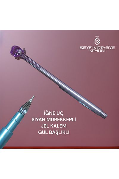 SEYFİKİRTASİYE قلم جل برأس وردي، قلم حبر أسود، هدية قلم حبر بلاستيكي