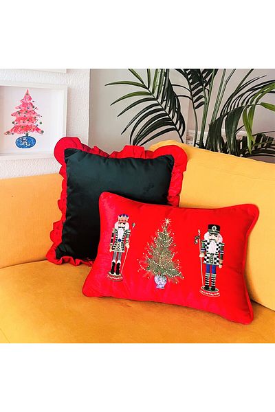 ge living Lead Soldier Patterned Red Velvet Throw Pillow Case