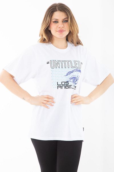 Şans Women's Large Size White Cotton Fabric Front Printed Short Sleeve Blouse 65n37366