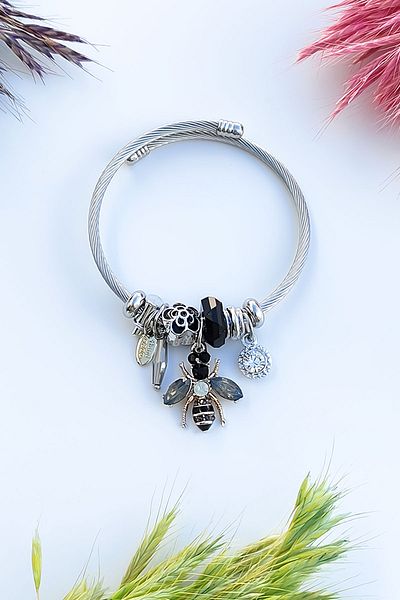 The Collection Stainless Steel Bracelet with White Bee Model Charm