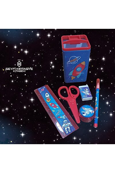 SEYFİKİRTASİYE مجموعة أدوات مكتبية بنمط الفضاء، حامل أقلام، مقص، مقلمة، ممحاة...