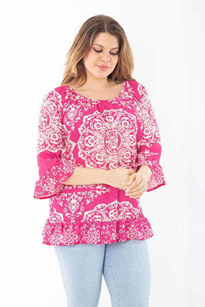 Şans Női nagyméretű Fujya gallér, rugalmas ujjú és szoknya, bélelt krepp blúz 65N37360