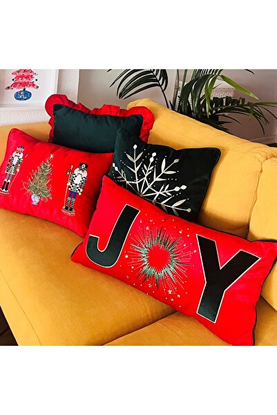 ge living Joy Patterned New Year Special Series Red Velvet Throw Pillow Cover