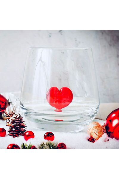nazarboncuğu Handmade Heart Figured Glass Single Water Cup