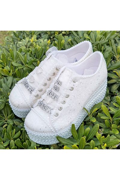 Ayakkabı Tutkusu Stilo ® Bridal Shoes Full 8CM WHITE Glittering Sports Wedge Heels
