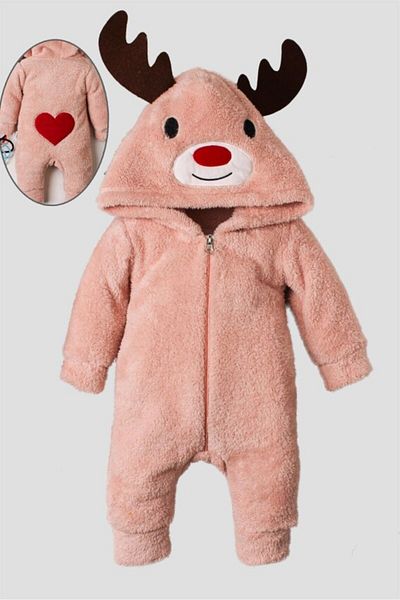 DIDuStore Deer Themed Welsoft Winter Baby Girl Jumpsuit Model