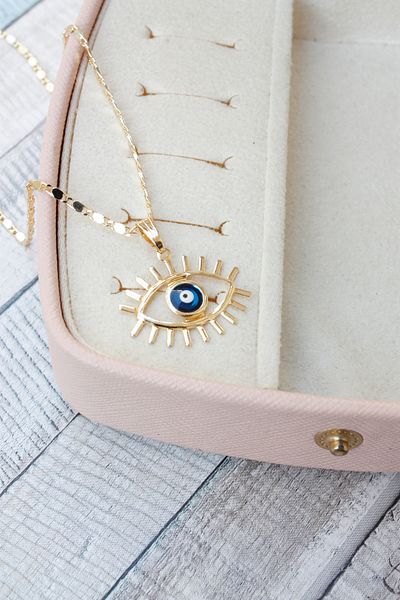 Neva GOLD PLATED ARPA CHAIN NAVY BLUE MINI RA EYE BIGUTER NECKLACE