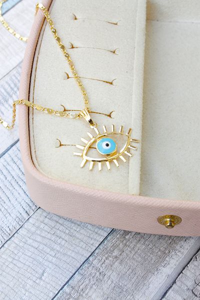 Neva GOLD PLATED ARPA CHAIN TURQUOISE MINI RA EYE BIGUTER NECKLACE