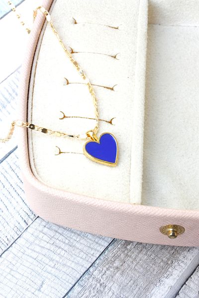 Neva GOLD PLATED ARPA CHAIN BLUE MINI HEART BIGUTER NECKLACE