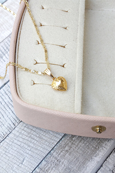 Neva GOLD KAPLAMA ARPA ZİNCİR UFAK BOY MOTİFLİ KAPAKLI KALP BİJUTERİ KOLYE