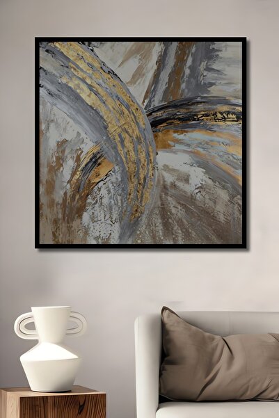 Teona Ahşap Dekoratif Kahve Gold Soyut Ahşap Tablo Çerçeve Görünümlü Dikey Du...