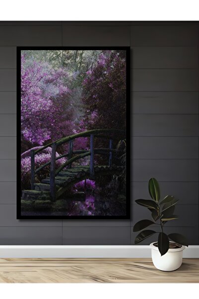 Teona Ahşap Dekoratif Mor Çiçekli Ahşap Köprü Ahşap Tablo Çerçeve Görünümlü D...