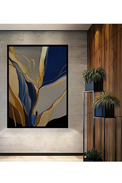 Teona Ahşap Dekoratif Mavi Bej Soyut Ahşap Tablo Çerçeve Görünümlü Dikey Duva...