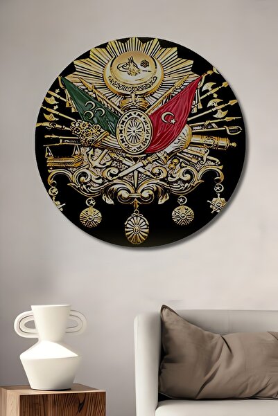 Teona Ahşap Dekoratif Ahşap Tablo Osmanlı Amblemi Şık Yuvarlak Duvar Dekorasy...