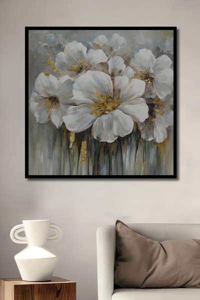 Teona Ahşap Dekoratif Beyaz Çiçek Ahşap Tablo Çerçeve Görünümlü Dikey Duvar D...