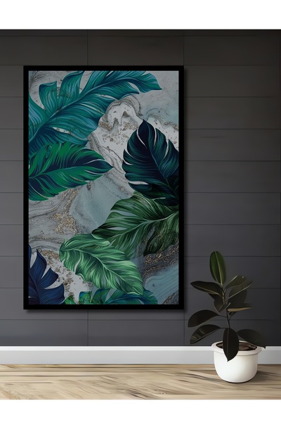 Teona Ahşap Ahşap Büyük Boy Premium Soyut Renkli Monstera Yapraklar Tablosu Ç...