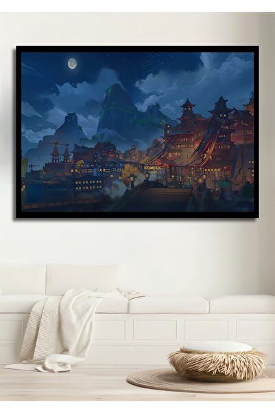 Teona Ahşap Dekoratif Yatay Anime Şehir Duvar Tablo Ahşap Dikdörtgen Tablo
