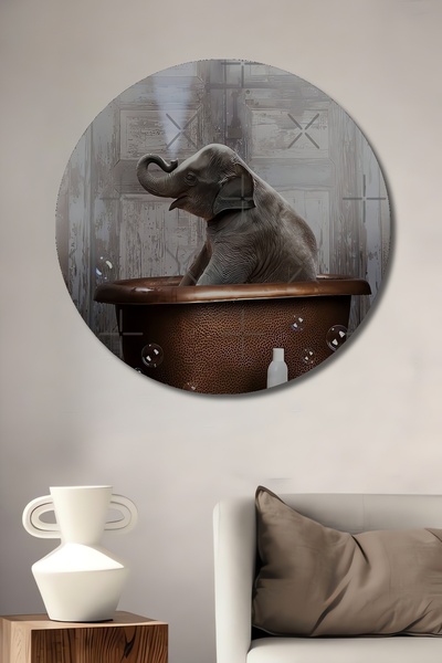 Teona Ahşap Ahşap Tablo, Küvet Fil 3 Boyutlu , Banyo , Hayvan Duvar Süsü Şık ...